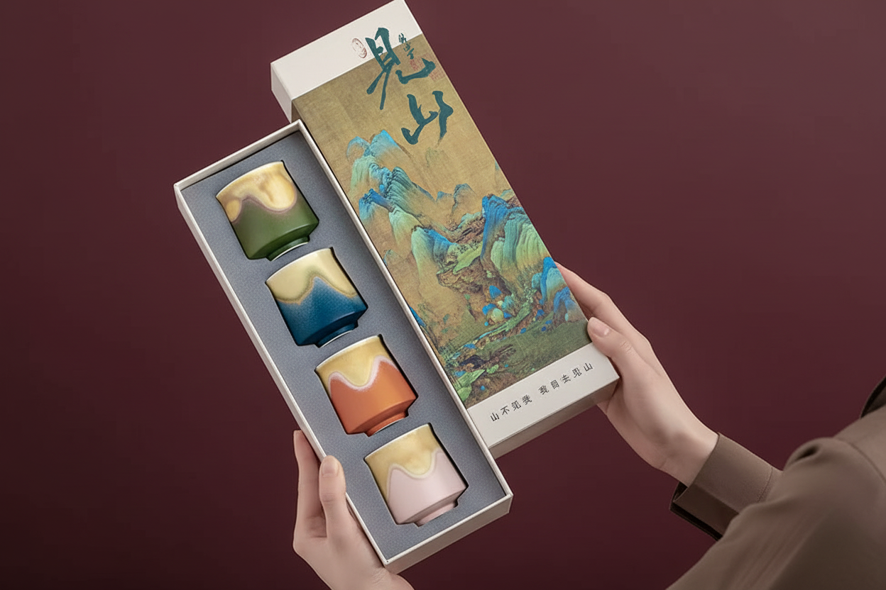 Oriental Traditional Earthy Ceramic Tea Cups Gift Set