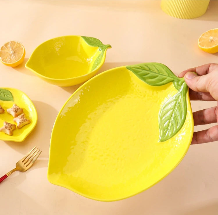 Holding Yellow Summer Dish Bright Lemon Decorative Ceramics Colorful Plates And Bowls With Food Shapes