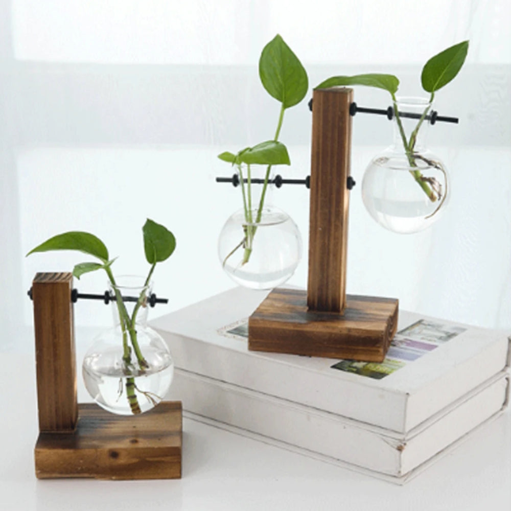 Plant Vases Glass And Wood Post Tabletop Hanging Style Houseplant Decor Small Flower Vases