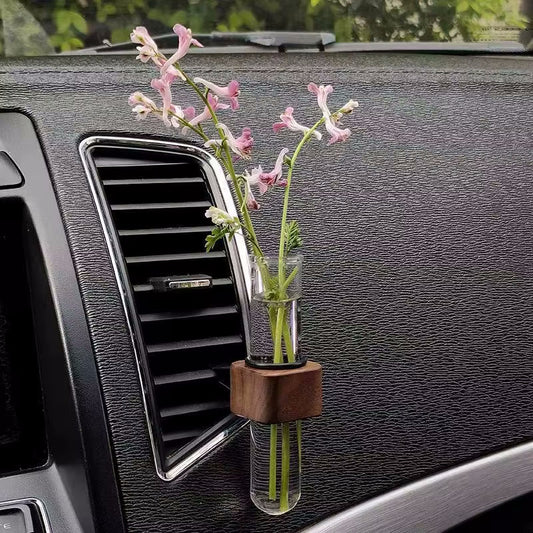 Pretty Pink Wildflowers In Glass Tube Vase For Car