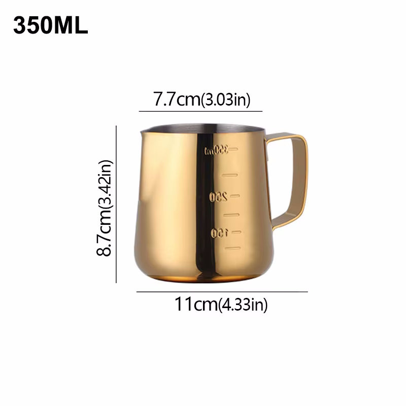 12oz Gold Stainless Steel Chic Frothing Pitcher With Measurements 350ml Size