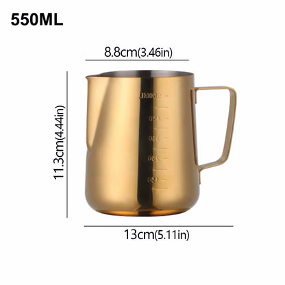 18oz Gold Stainless Steel Chic Frothing Pitcher With Measurements 550ml Size