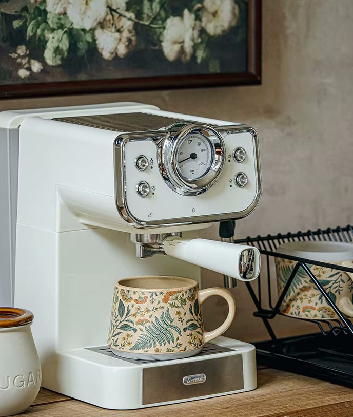 Espresso Machine Coffee Station With Enchanting Botanicals Fern Ceramic Mugs