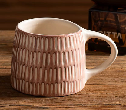 Blush Rows Organic Retro Craft Style Ceramic Mug Pink