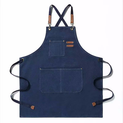 Berry Blue Color Cookout Style Cotton Canvas Kitchen Apron With Pockets And Adjustable Tie Strings