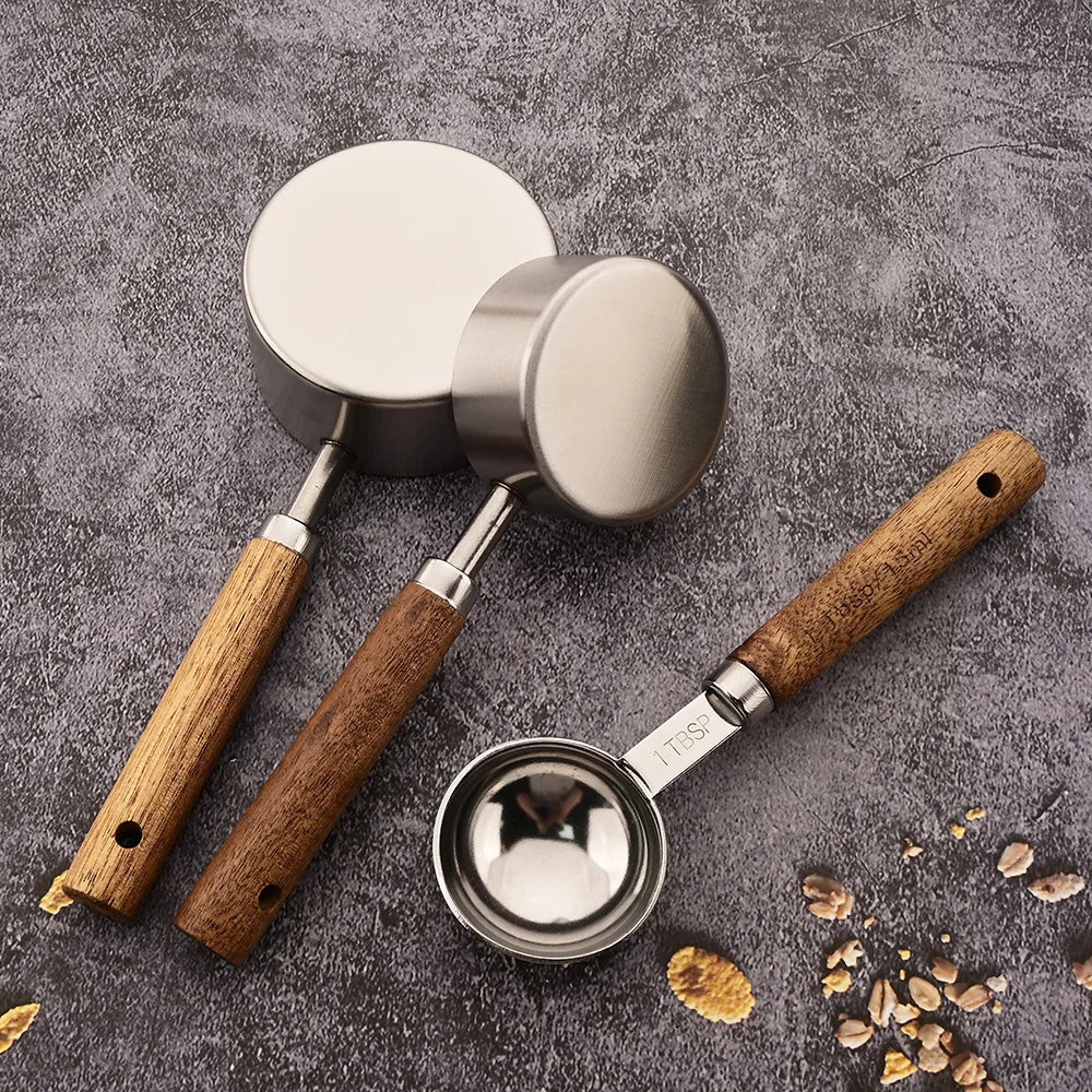 Baking Cups For Measuring Ingredients Stainless Steel With Wood Handles