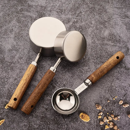 Baking Cups For Measuring Ingredients Stainless Steel With Wood Handles