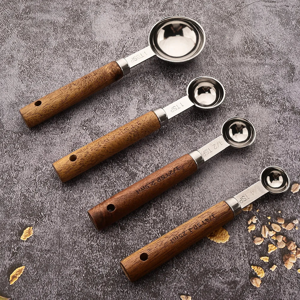 Baking Spoons For Measuring Ingredients Stainless Steel With Wood Handles