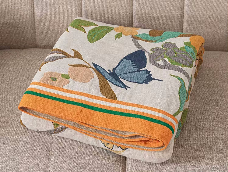Beautiful Butterfly Sofa Throw Blanket Cotton Quilt Folded On Couch
