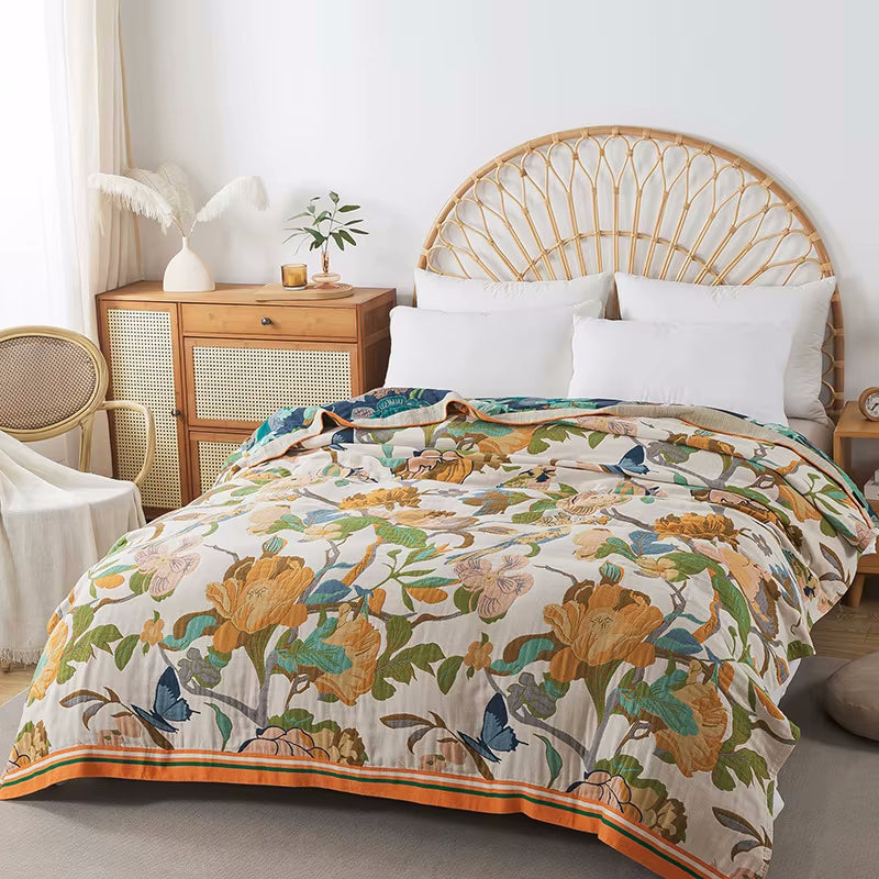 Bedroom Decor Butterfly Grove Reversible Bed Blanket Cotton Coverlet Quilt