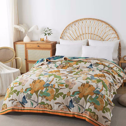 Bedroom Decor Butterfly Grove Reversible Bed Blanket Cotton Coverlet Quilt