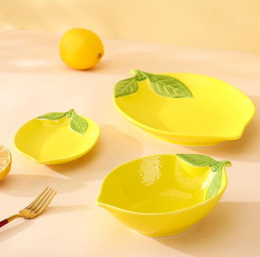 Citrus Shape Dishes Bright Yellow Lemon Summer Serveware Ceramics Plates And Bowl