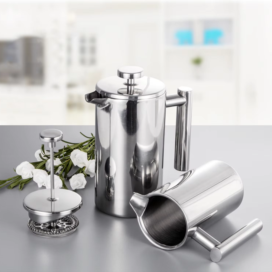 Chic French Press Silver Stainless Steel Coffee Maker Pots In Multi Sizes