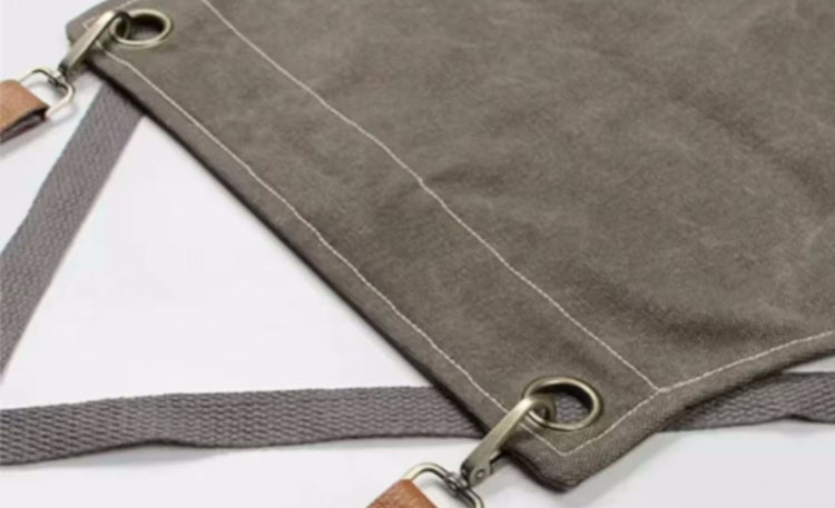 Closeup Details Of Cotton Canvas Apron With Hardware And Adjustable Straps