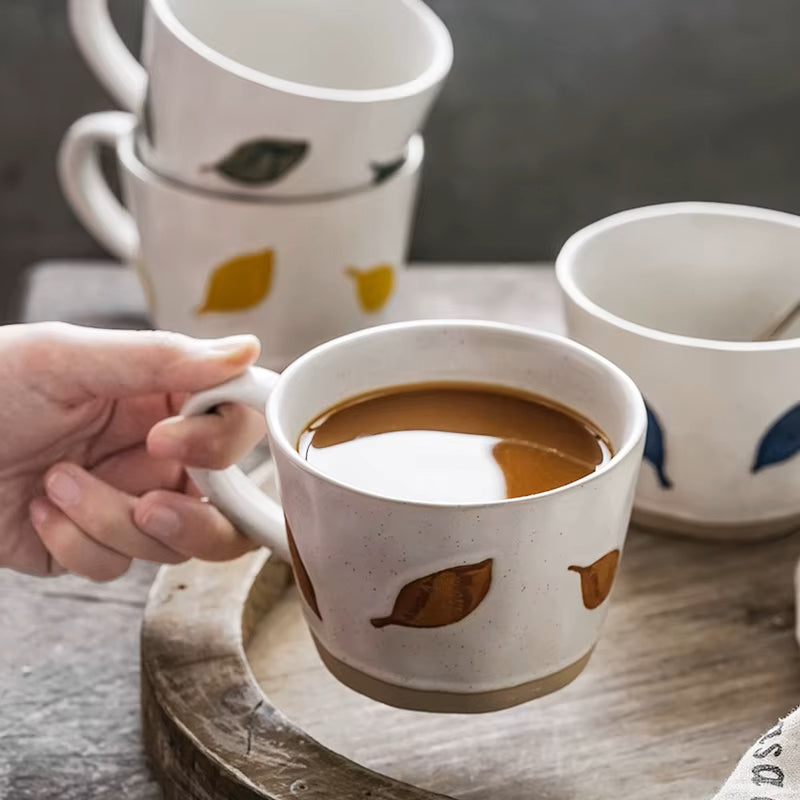 Coffee Cups Craft Style Leafy Mugs Fall Drinkware With Autumn Leaf Patterns