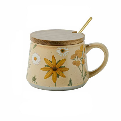 Daisy Mug Set Enchanting Botanicals Drinkware Cup With Lid And Spoon