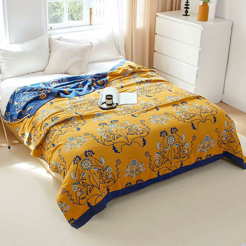 Fontainebleau 3 Regal Floral Cotton Bedding Reversible Quilt Coverlet