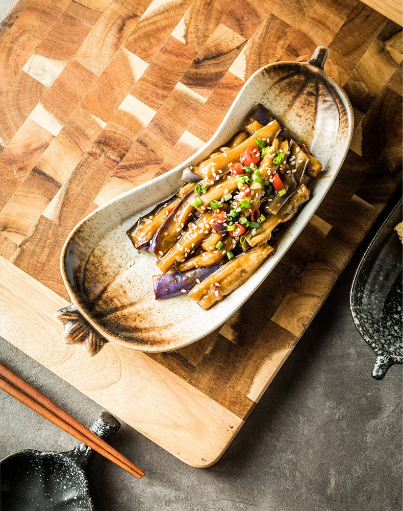 Eggplant Recipe Food In Ceramic Eggplant Aubergine Shape Dish Pottery Serveware