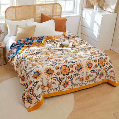 Harvestella 1 Regal Floral Cotton Bedding Reversible Quilt Coverlet