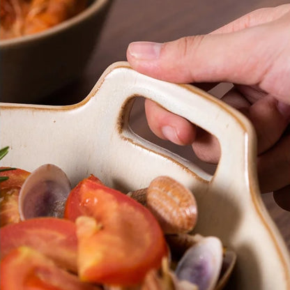 Holding Ceramic Bowl With Handle In Creamery Color Pottery Prairie Farmhouse Style Ceramics