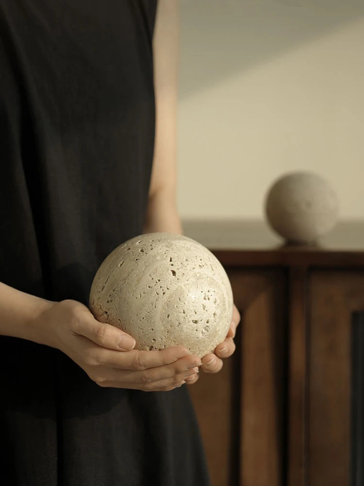 Holding Travertine Orb Home Decor Chiaro Stone Sphere