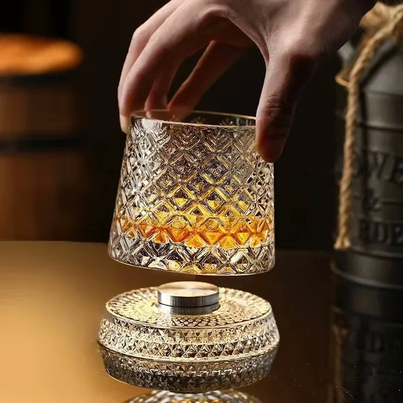 Holding Unique Rotating Drinkware Spinning Glass Tumbler Cup That Rotates On Coaster Social Club Barware Glasses