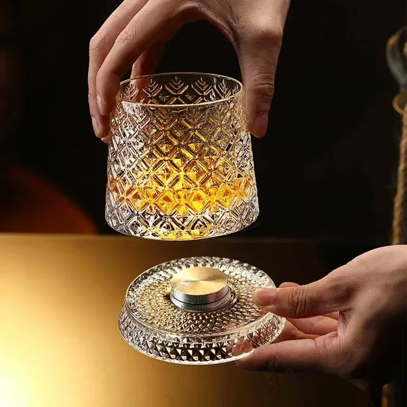 Holding Unique Spinning Drinkware Rotating Glass Tumbler Cup That Spins On Coaster Social Club Barware Glasses
