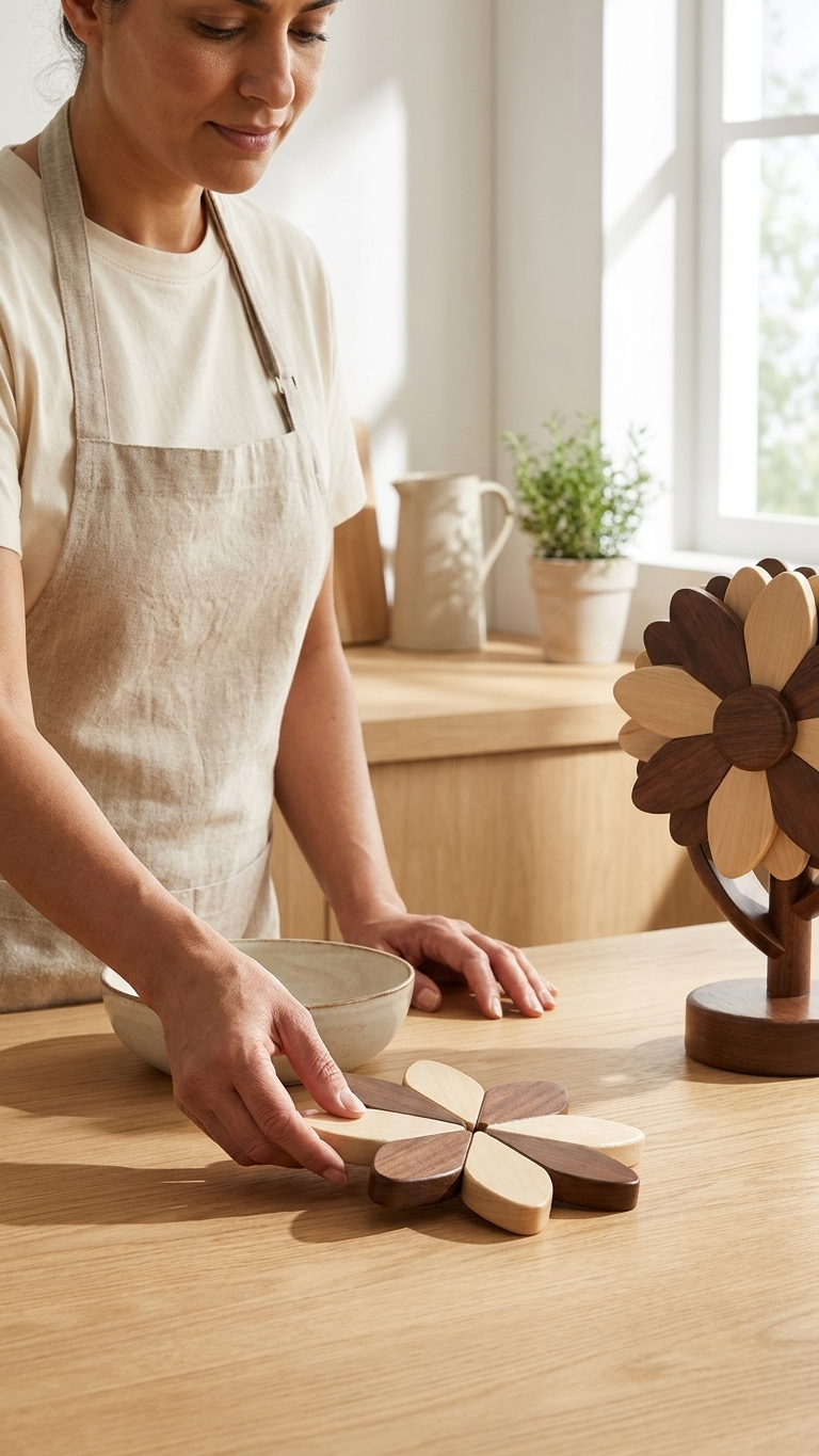 Wood Hot Pad Trivet Flower