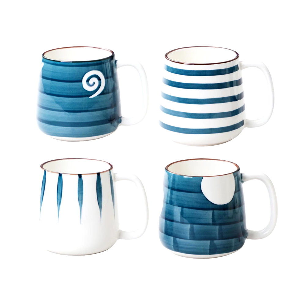 Nautical Style Ceramic Mugs With Wide Base