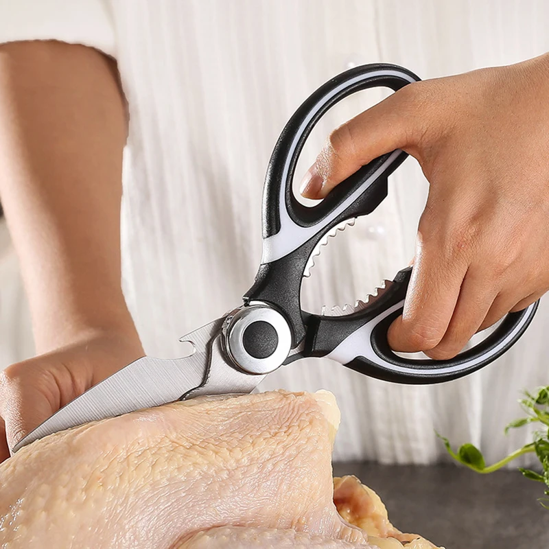 Poultry Shears Cutting Chicken With Black And White Stainless Steel Meat Scissors