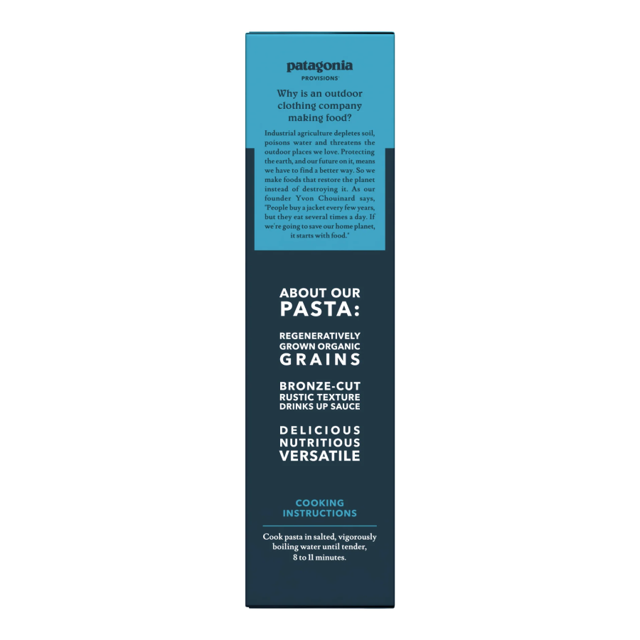 Patagonia Provisions Clothing Company Making Food Organic Pasta Regeneratively Grown Grains Bronze Cut Rustic Texture Delicious Nutritious Versatile Pasta Cooking Instructions