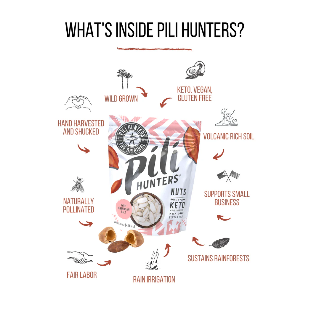 Pili Hunters Infographic Keto Vegan Wild Grown Pili Nuts With Pink Salt