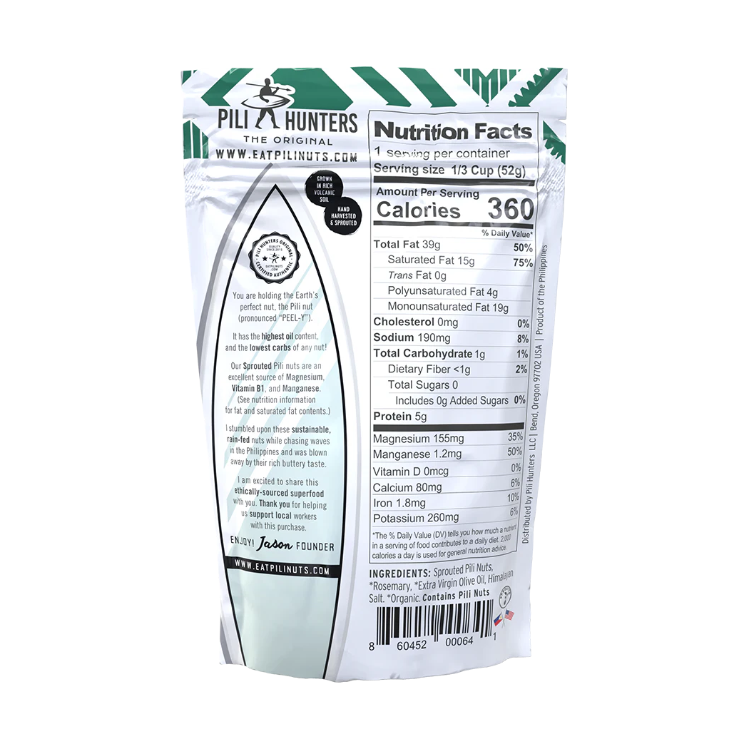 Herb Pili Hunters Nuts With Organic Rosemary And Extra Virgin Olive Oil Four Ingredients Pili Nut Nutrition Facts