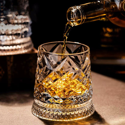 Pouring Alcohol Into Rotating Social Club Fractals Glass Cup With Matching Coaster
