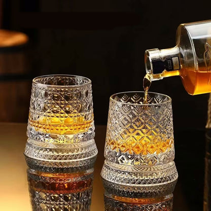 Pouring Liquor In Bar Glasses Rotating Tumbler Cups With Matching Coasters For Lounge And Bar Cart Gifts