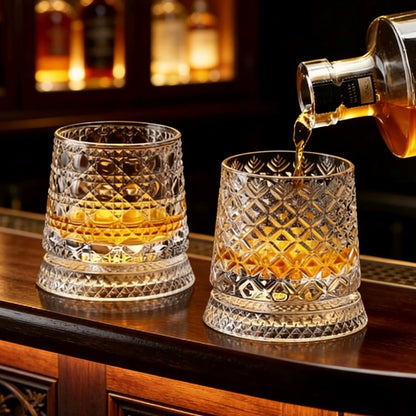 Pouring Liquor In Barware Glasses Spinning Tumbler Cups With Glass Coasters For Home Bar And Lounge Gifts