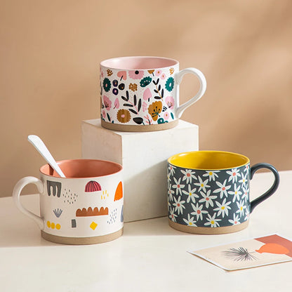 Pretty Coffee Mugs With Flower Patterns Adorable Florals Ceramic Cups With Exposed Base