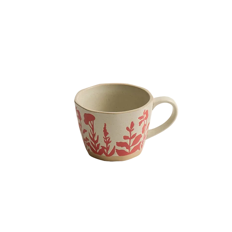 Red Garden Impressions Ceramic Mug With Exposed Base
