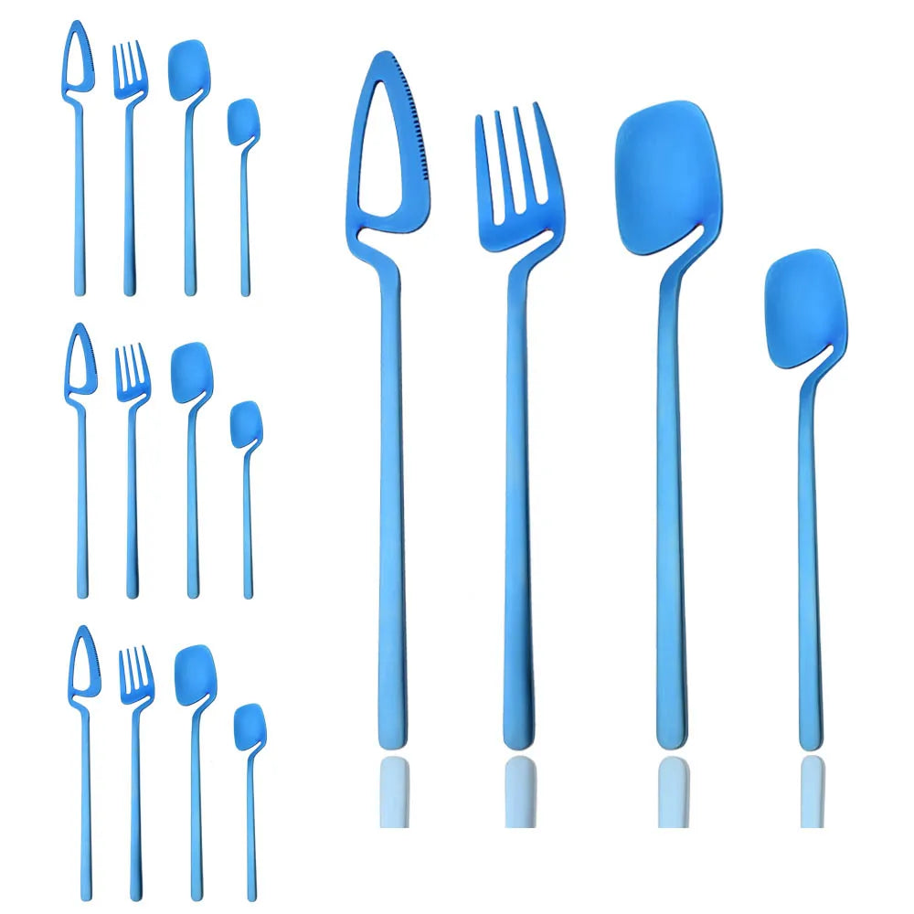 16 Piece Set Surreal Cobalt Stainless Steel Flatware