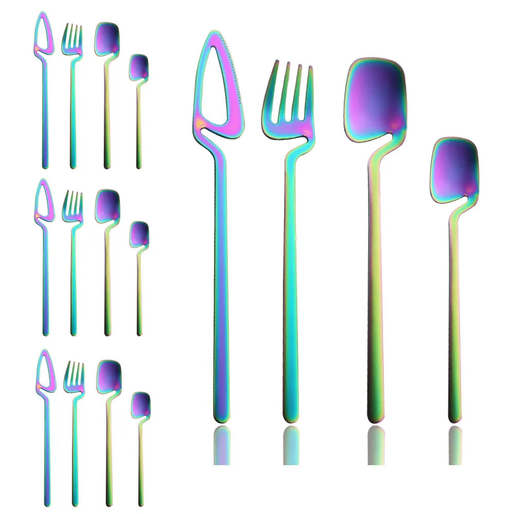 16 Piece Set Surreal Iridescent Stainless Steel Flatware