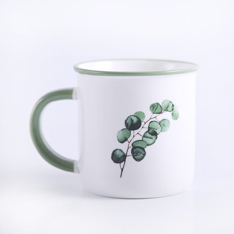 Painted Plants Style Eucalyptus Branch Ceramic Mug