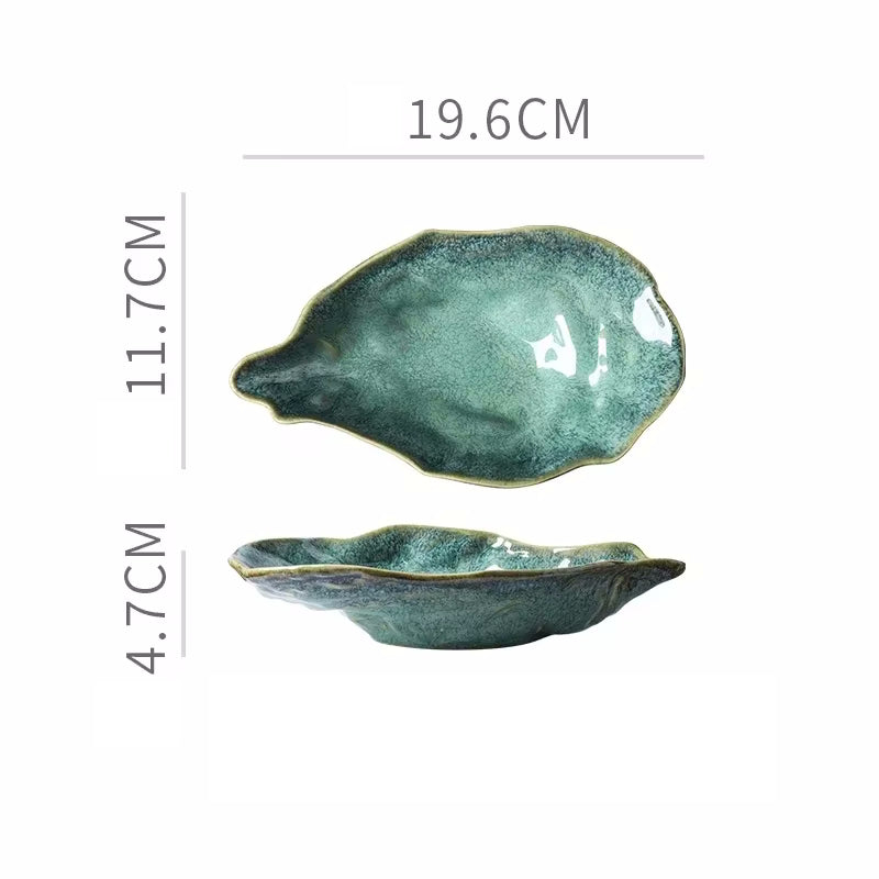 Small Emerald Shore Oyster Shaped Ceramic Dish Seashore Serveware