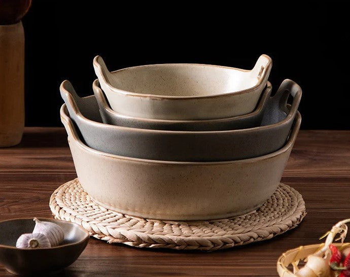 Stacked Ceramic Bowls With Handles Prairie Farmhouse Style Tableware