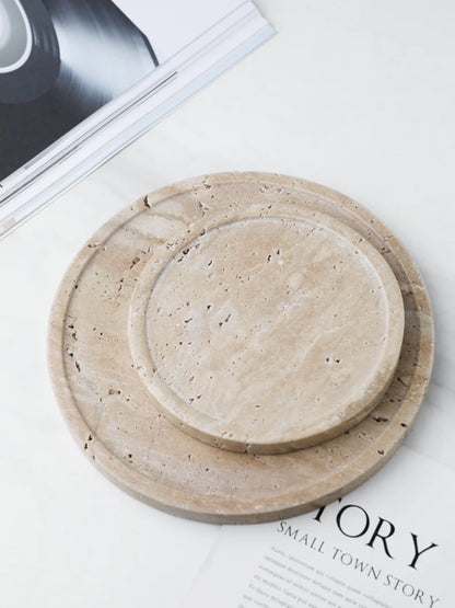 Stacked Round Stone Trays Marble Like Luxury Room Decor Chiaro Circular Travertine