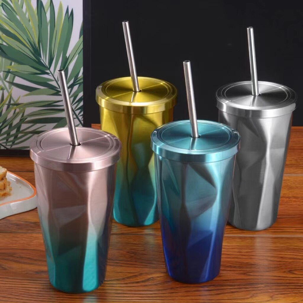 Stylish Tumbler Drink Cups Colorful Summer Style Stainless Steel Tumblers With Lids And Straws