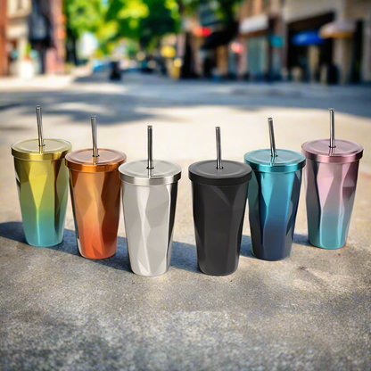 Summer Style Tumblers On Sunny Street Gradient Ombre Color Prismatic Drink Tumbler Cups With Reusable Straws