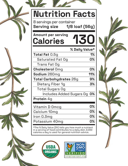 Essential Baking Company Organic And Non-GMO Verified Rosemary Bread Nutrition Facts