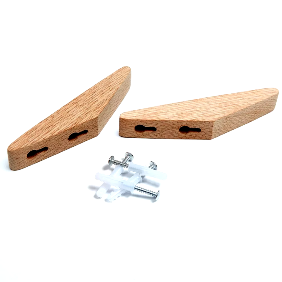 Two Real Oak Wood Triangle Wall Mounted Hooks With Hardware Modern Naturalist Decor