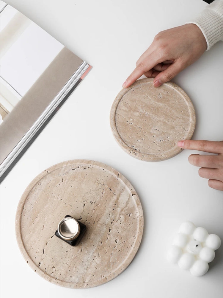 Using Chiaro Circle Shape Marble Like Travertine Stone Trays