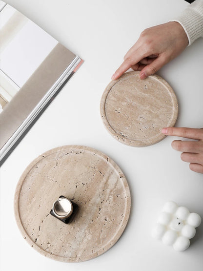 Using Chiaro Circle Shape Marble Like Travertine Stone Trays